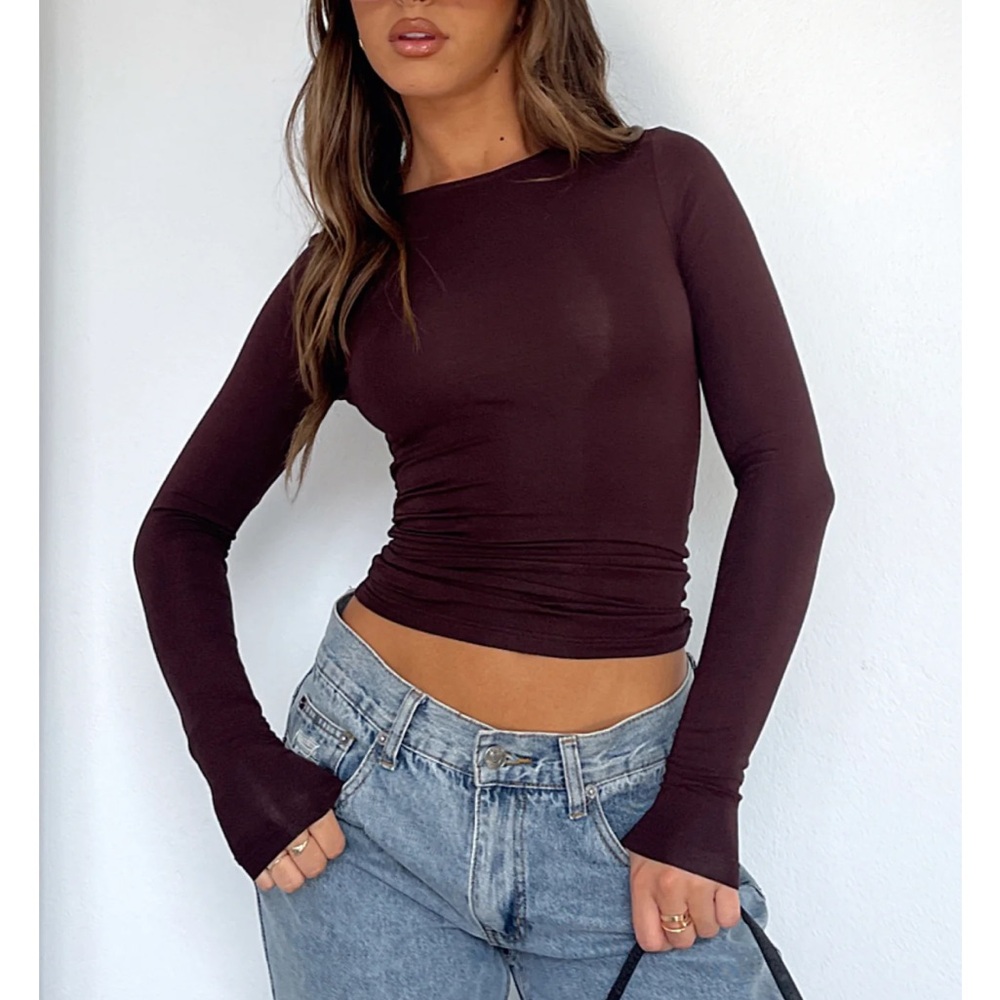 White Fox Boutique Deep Brown Long Sleeve Top